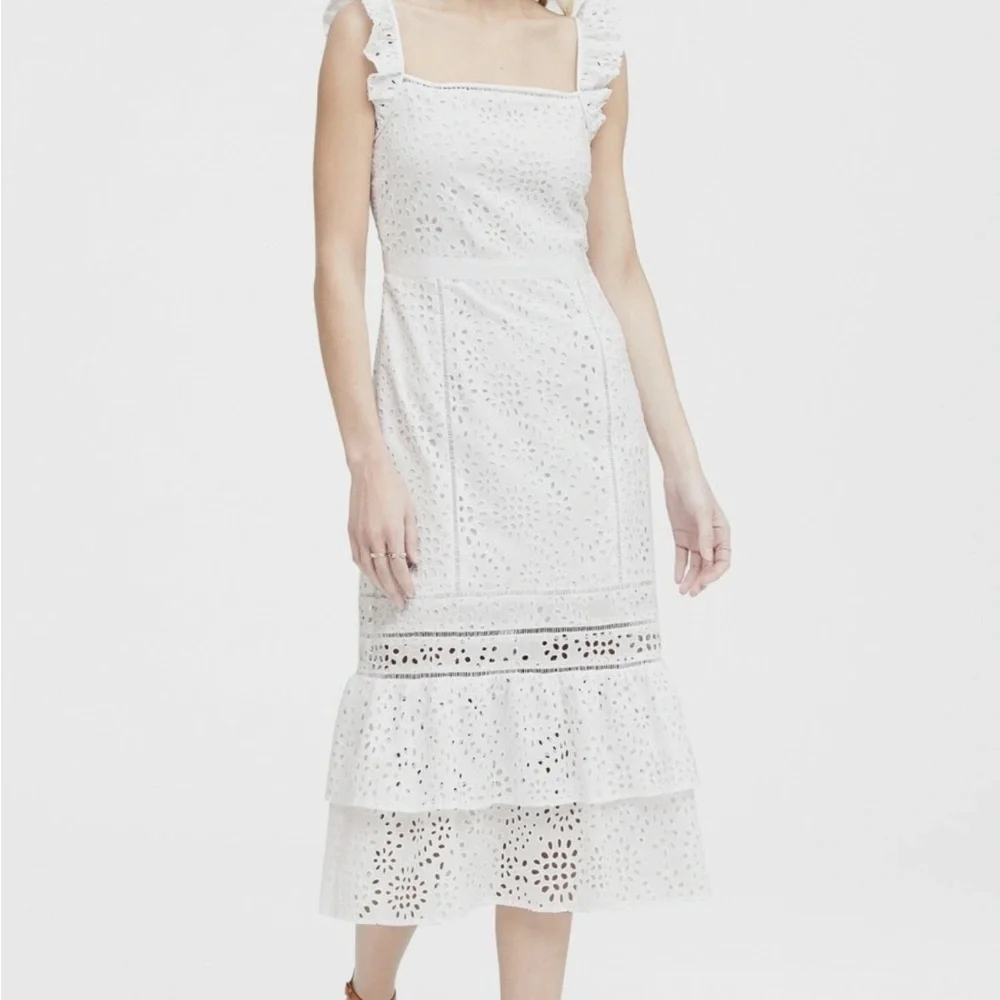 Banana Republic Eyelet Pinafore Dress, White SIZE 6 - Picture 2 of 9